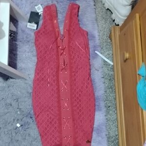 Elegant Pink Lace-Up Dress